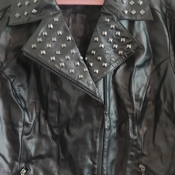 Jessica London Black Studded Leather Jacket Woman's Size 24 - Picture 4 of 9